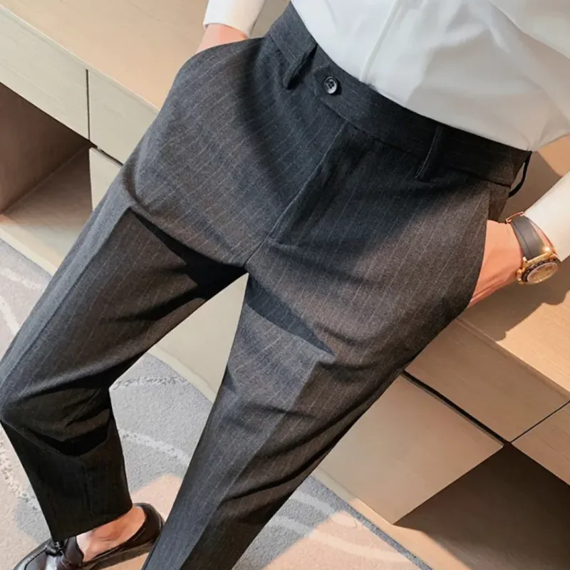 Charcoal Pinstripe Slim-Fit Trouser Pants