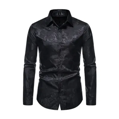 Black Rose Embossed Long-Sleeve Shirt