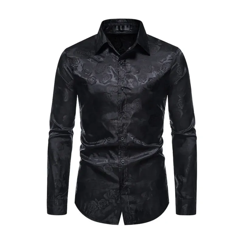 Black Rose Embossed Long-Sleeve Shirt