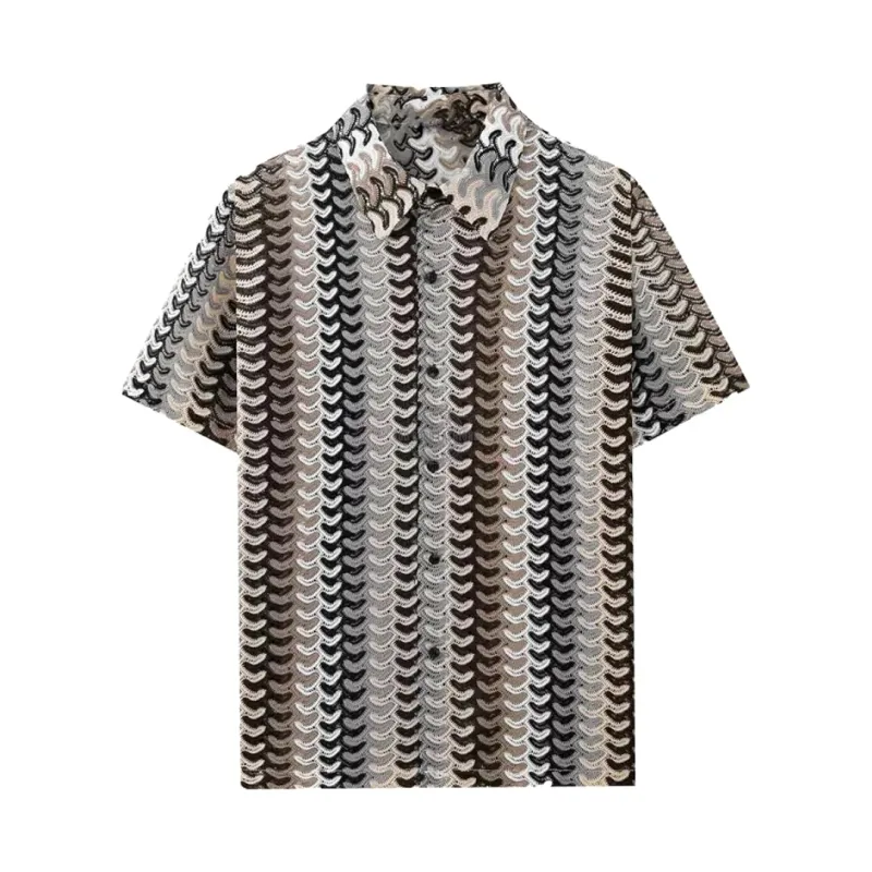 Café Crochet Knit Short-Sleeve Shirt