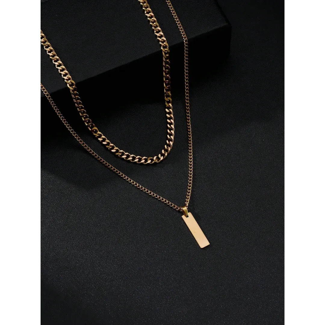 Men’s gold layered necklace set with two pendants, stylish and durable accessory
