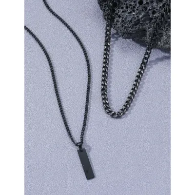 Layered Pendant Necklace Set in Black