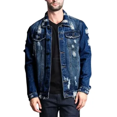 Dark Blue Distressed Denim Jacket Dark Blue Distressed Denim Jacket