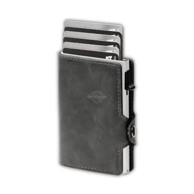 Gray Tri-Fold Leather Slim Wallet - RFID Blocking, Pop-up Card Holder &amp; Clasp