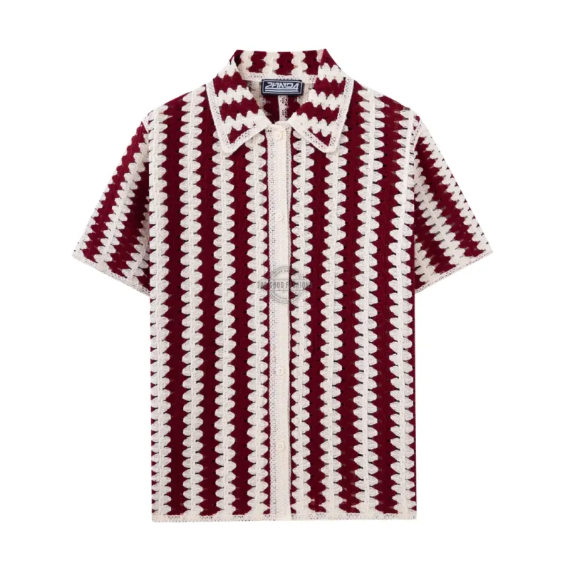 Candy Cane Crochet Knit Short-Sleeve Shirt