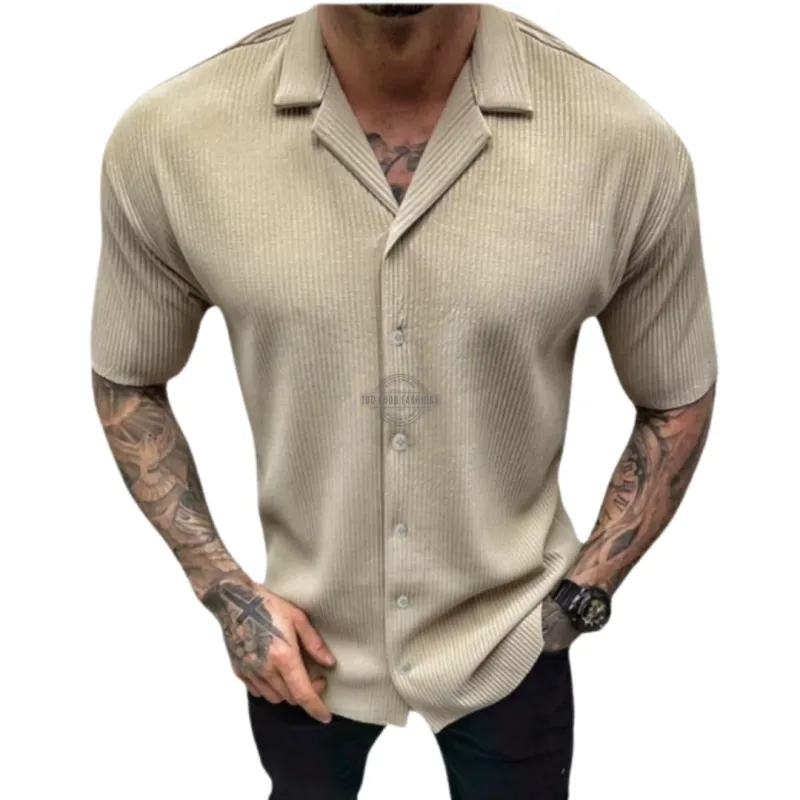Cream Ribbed Short-Sleeve Shirt