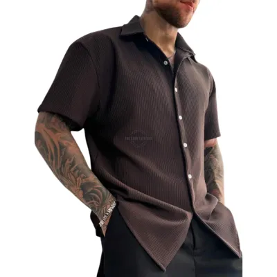 Brown Ribbed Short-Sleeve Shirt