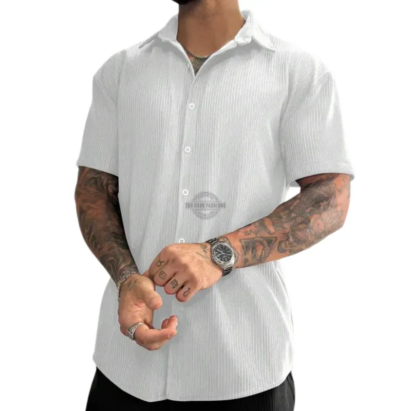 White Ribbed Short-Sleeve Shirt