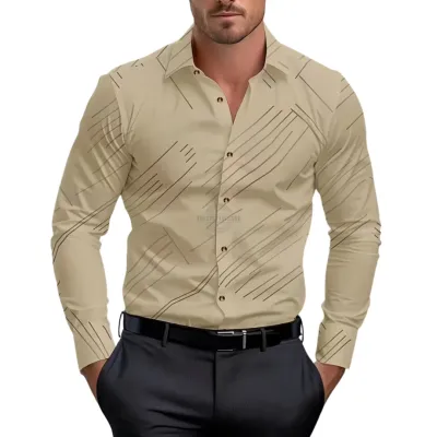 Simple Slim Fit Cream Long-Sleeve Shirt