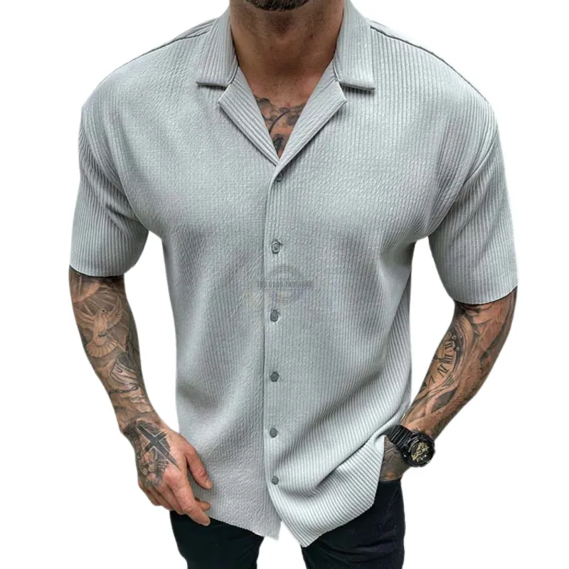 Gray Ribbed Short-Sleeve Shirt