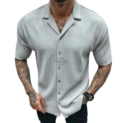 Gray Ribbed Short-Sleeve Shirt