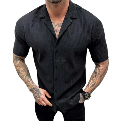 Black Ribbed Short-Sleeve Shirt