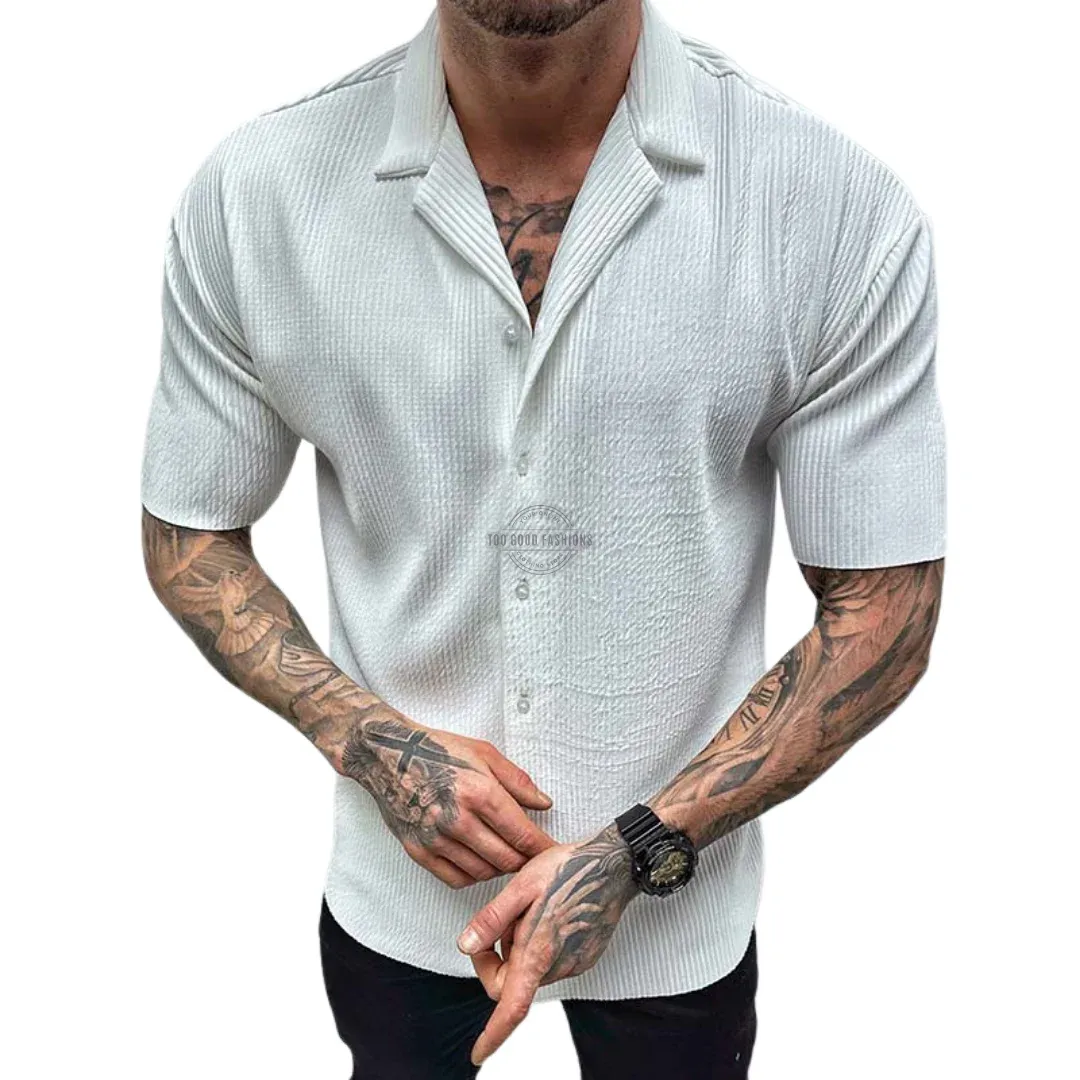 White Ribbed Short-Sleeve Shirt