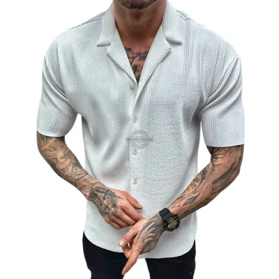White Ribbed Short-Sleeve Shirt