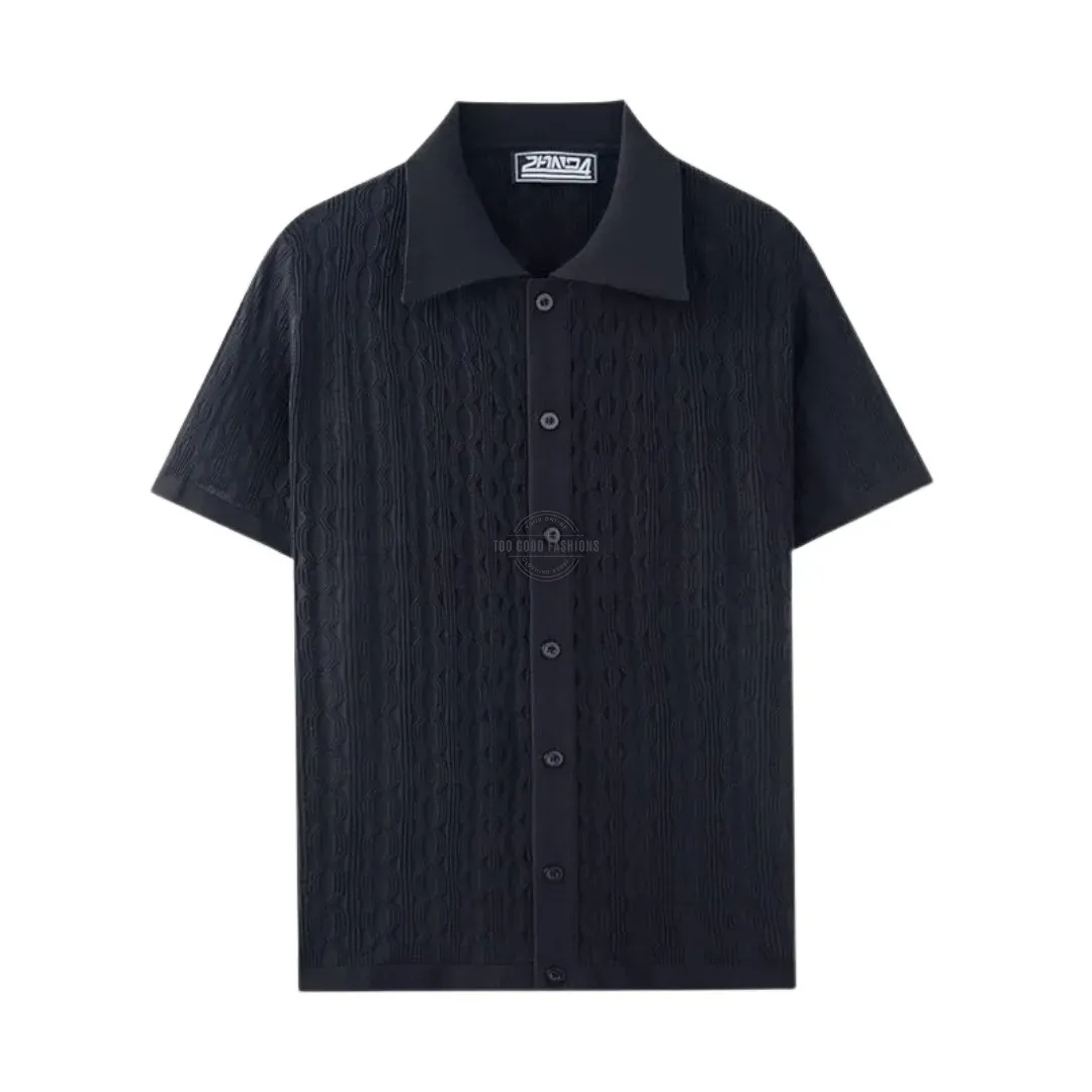 Black Knit Short-Sleeve Shirt