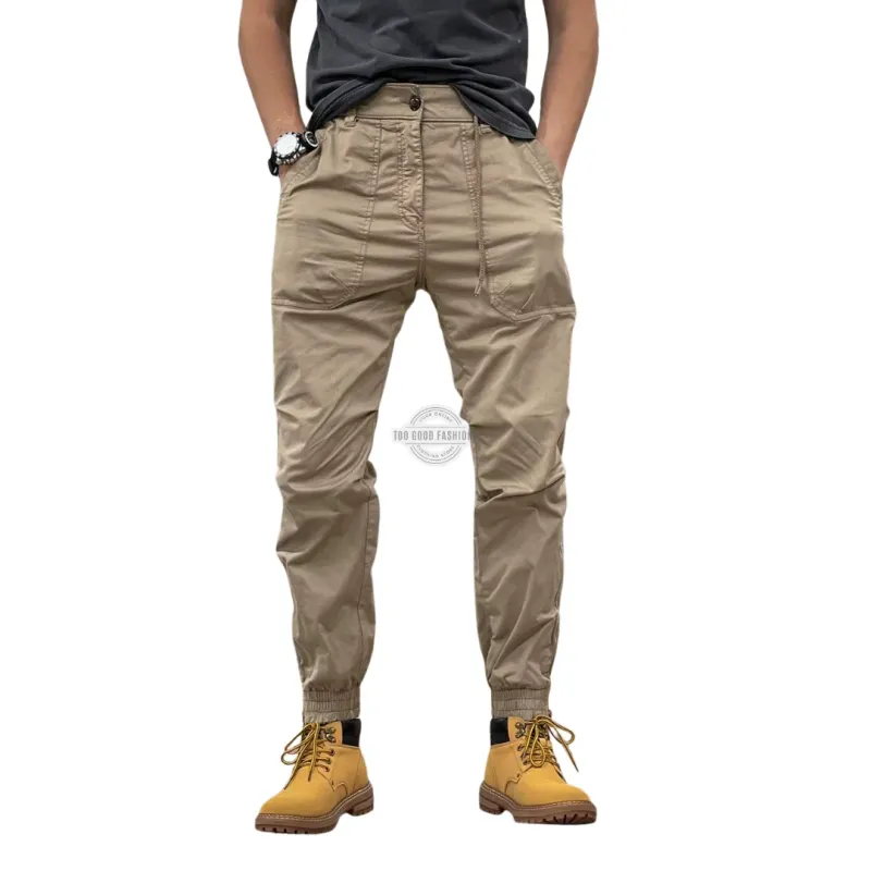 Khaki Slim-Fit Plain Cargo Joggers