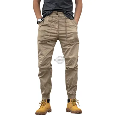 Khaki Slim-Fit Plain Cargo Joggers