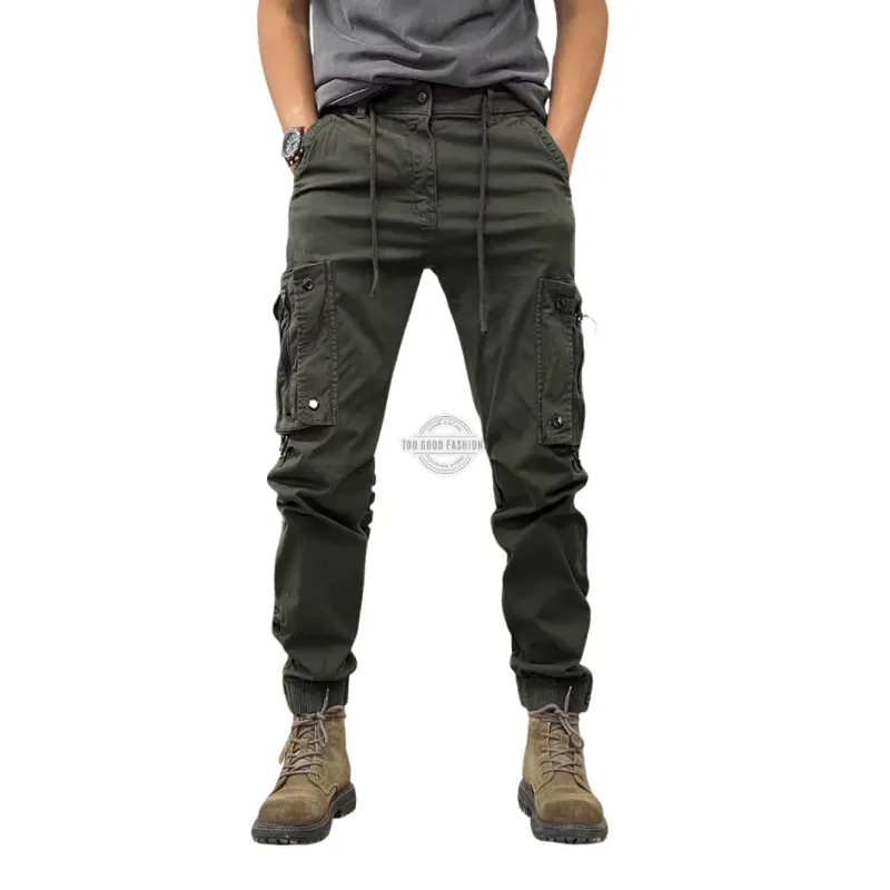 Dark Green Slim-Fit Cargo Joggers