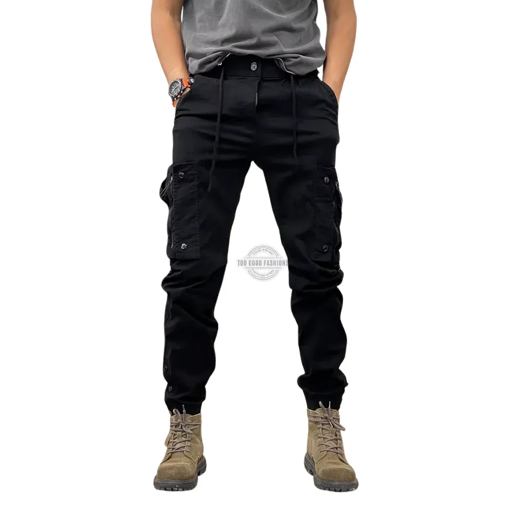 Black Slim-Fit Cargo Joggers