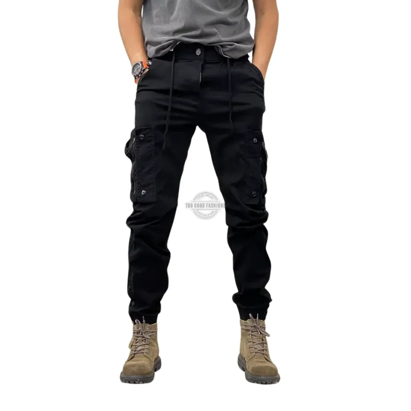 Black Slim-Fit Cargo Joggers