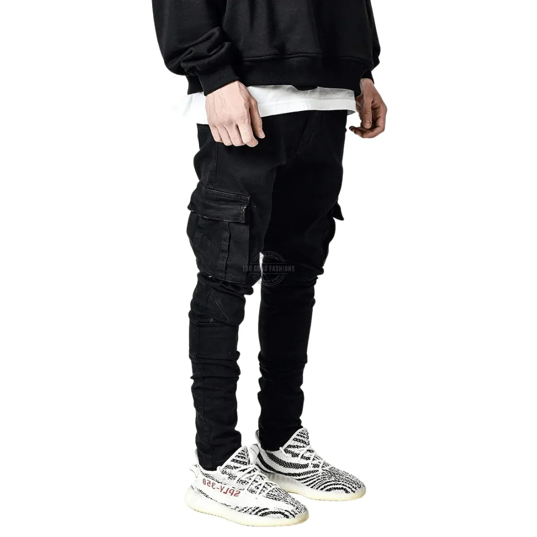 Black Wash Slim-Fit Cargo Jeans