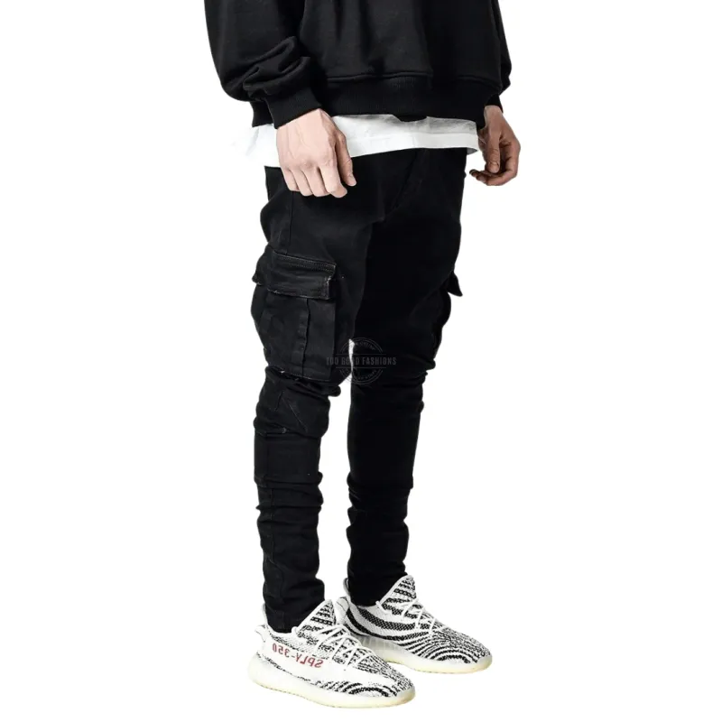 Black Wash Slim-Fit Cargo Jeans