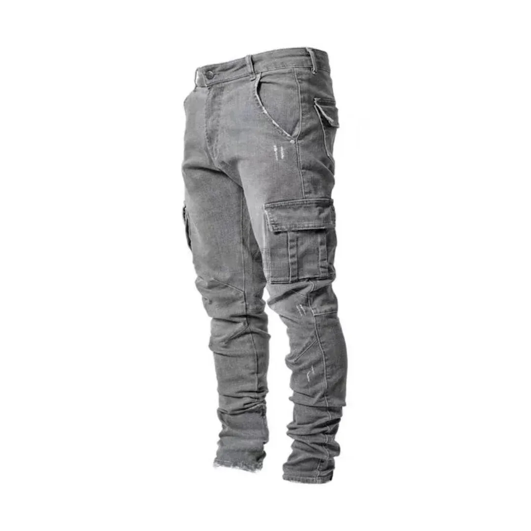 Gray Wash Slim-Fit Cargo Jeans