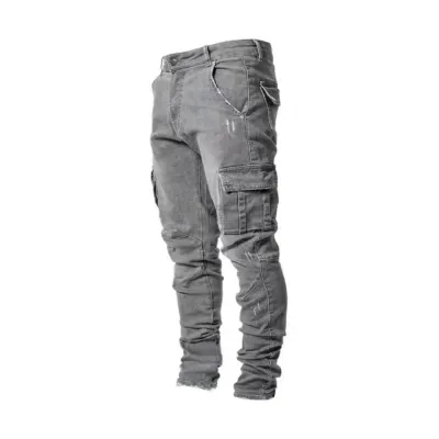Gray Wash Slim-Fit Cargo Jeans