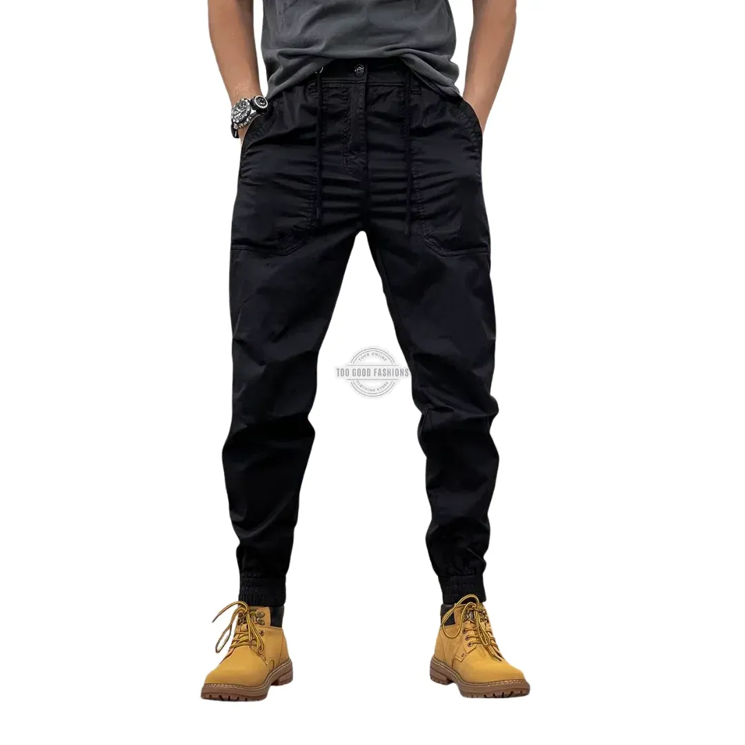 Black Slim-Fit Plain Cargo Joggers