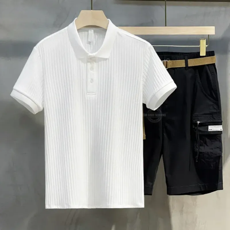 White Ribbed Polo