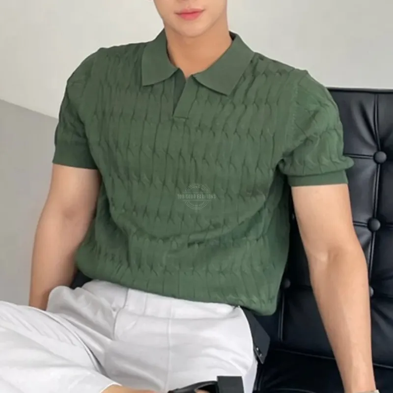 Green Knitted V-Neck Polo