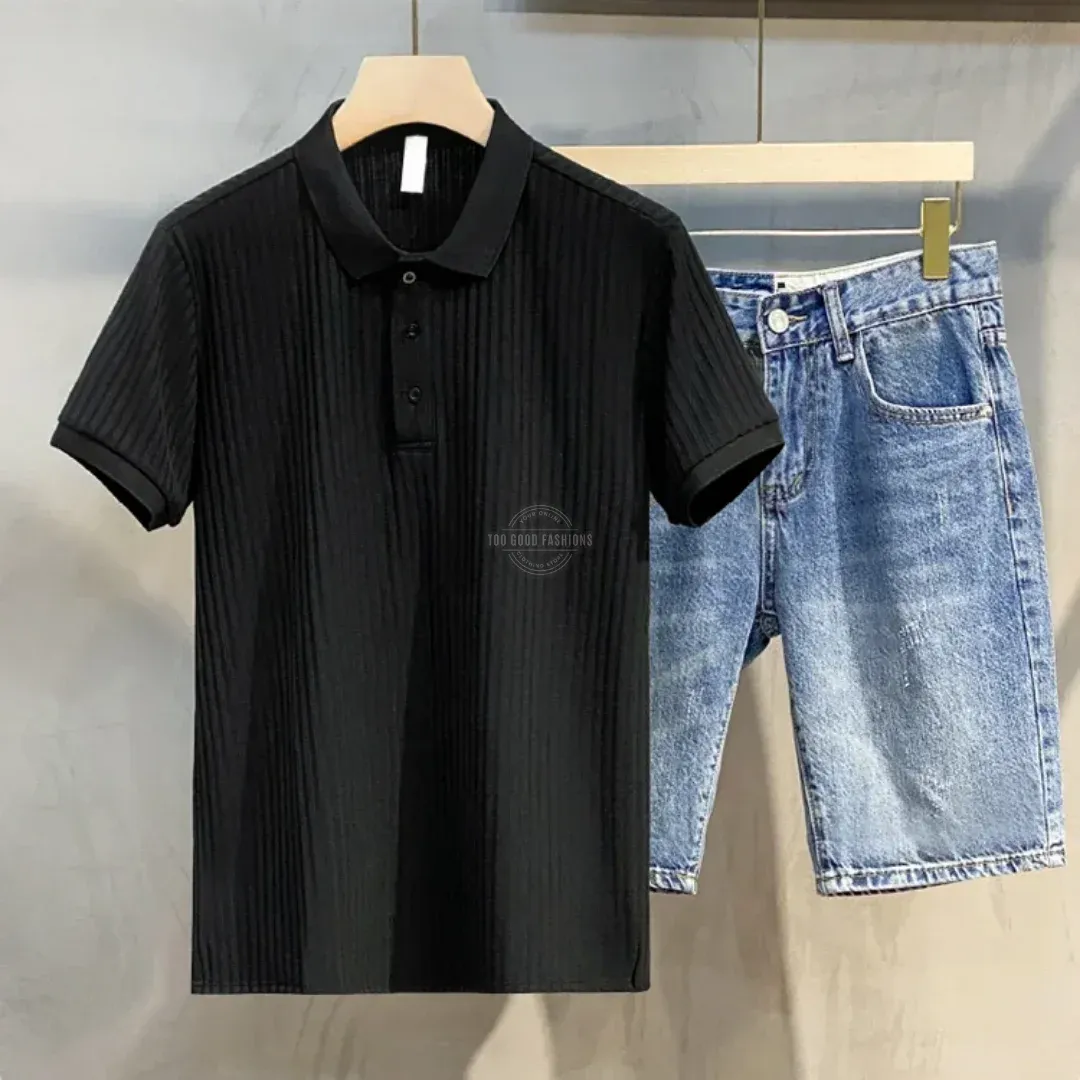 Black Ribbed Polo