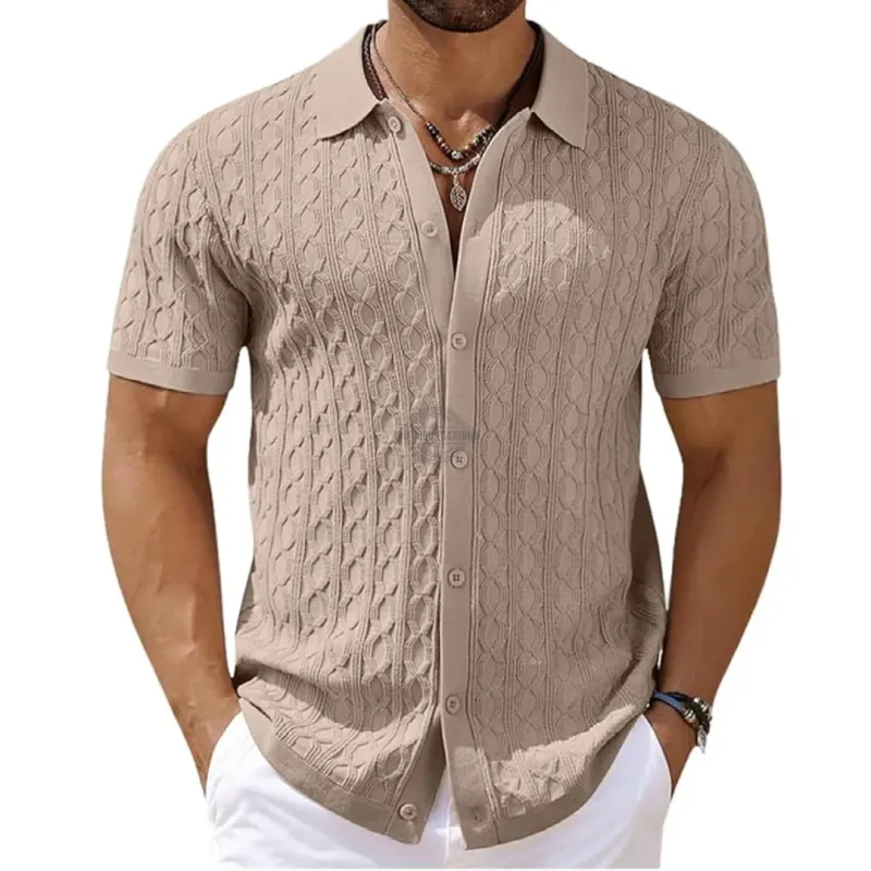 Beige Cotton Short-Sleeve Shirt