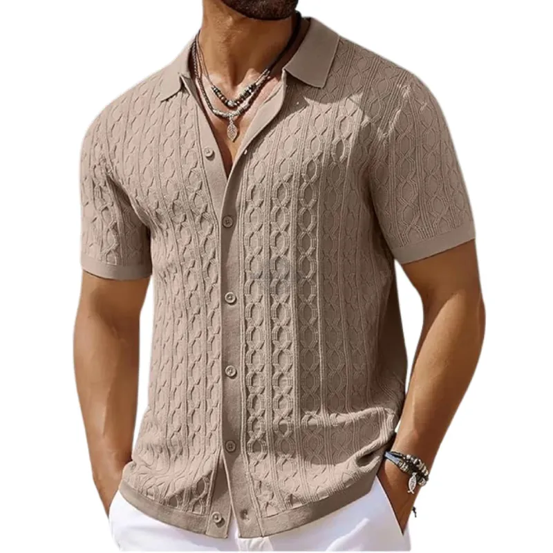 Beige Cotton Short-Sleeve Shirt