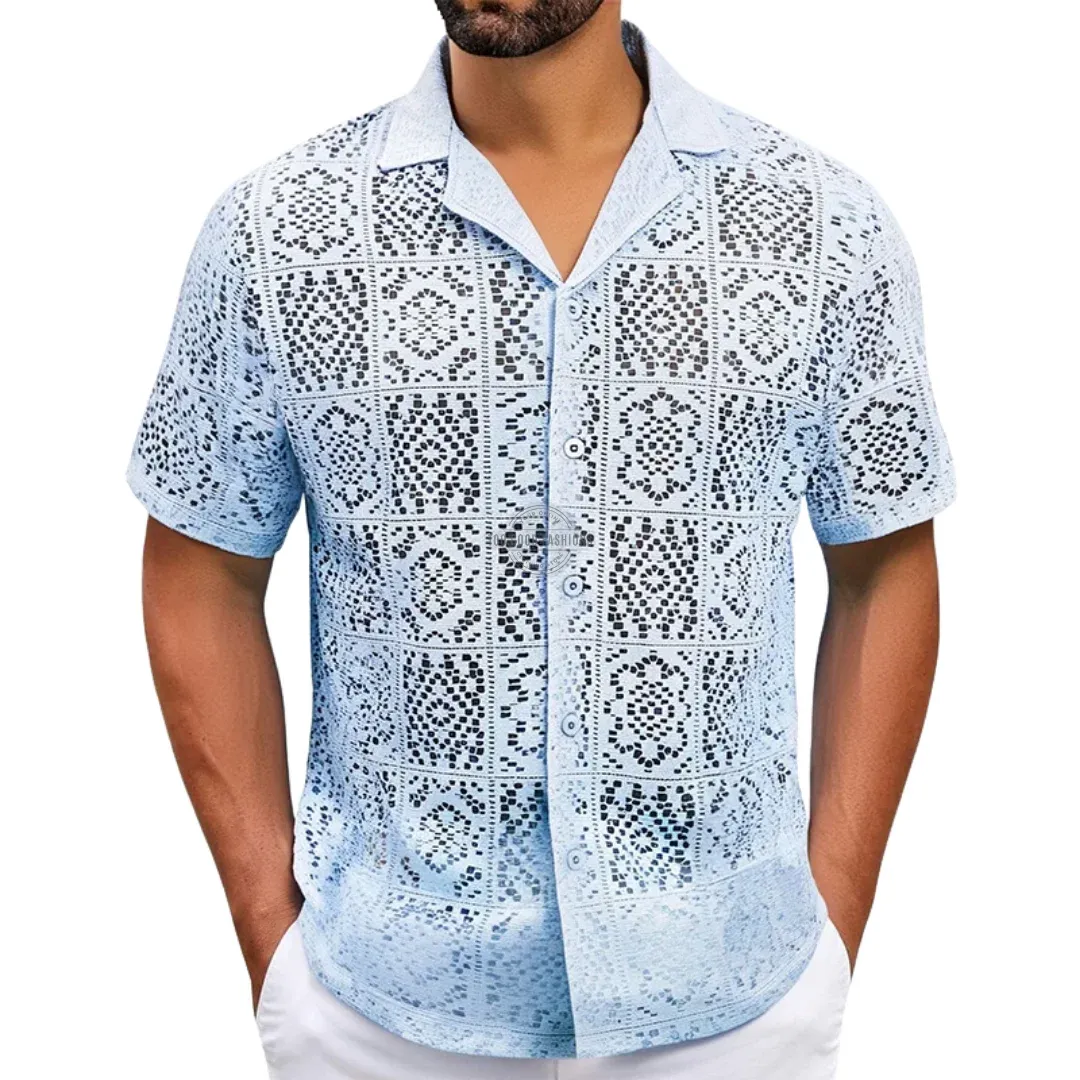 Baby Blue Eyelet Short-Sleeve Shirt