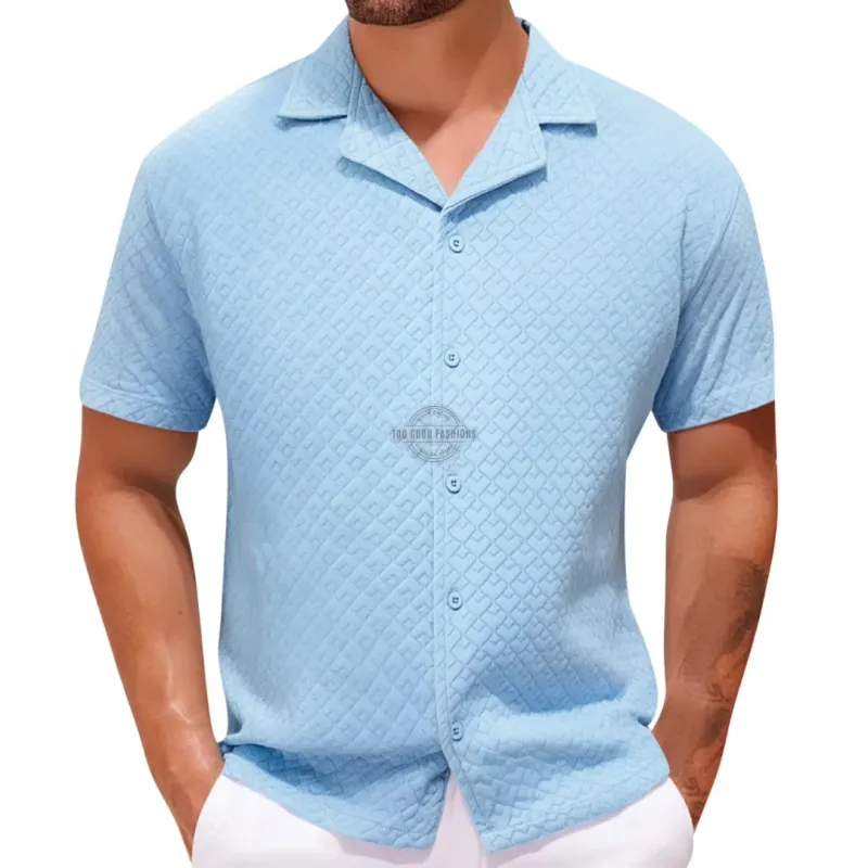 Baby Blue Textured Short-Sleeve Shirt