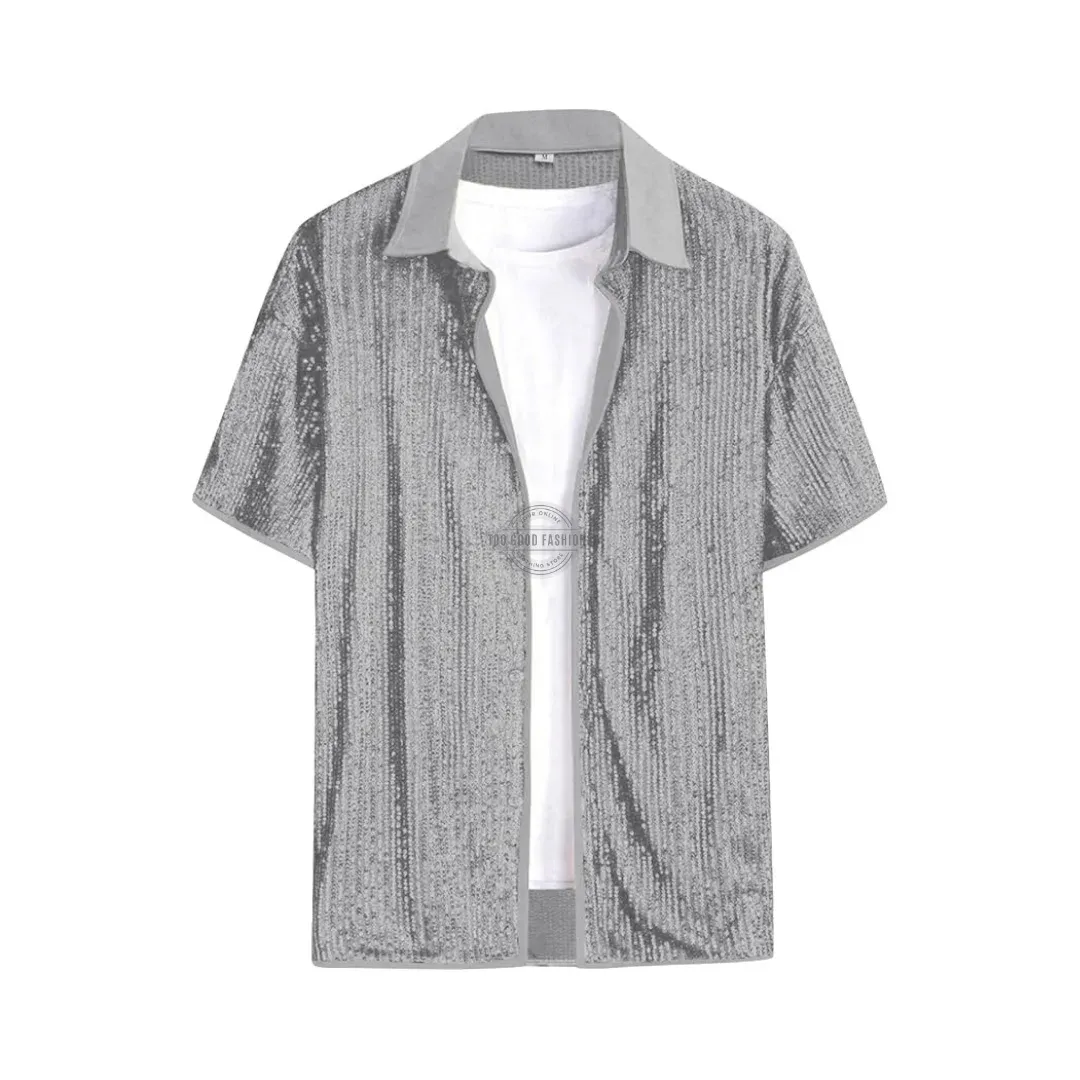 Gray Silver Sequin Party Shirt