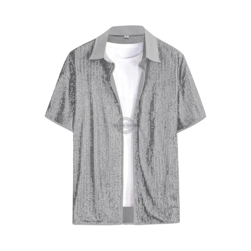 Gray Silver Sequin Party Shirt