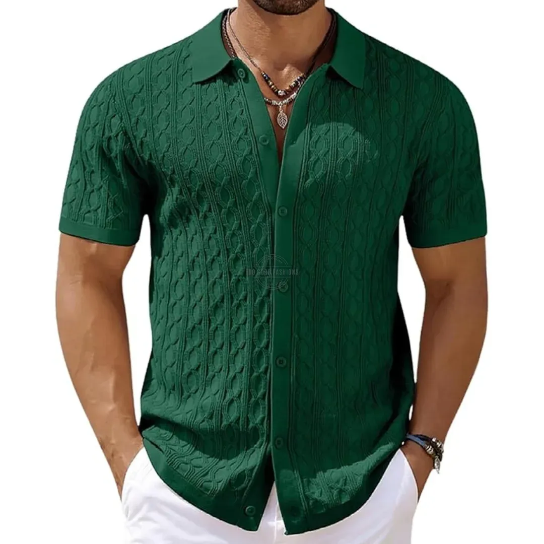 Forest Green Cotton Short-Sleeve Shirt