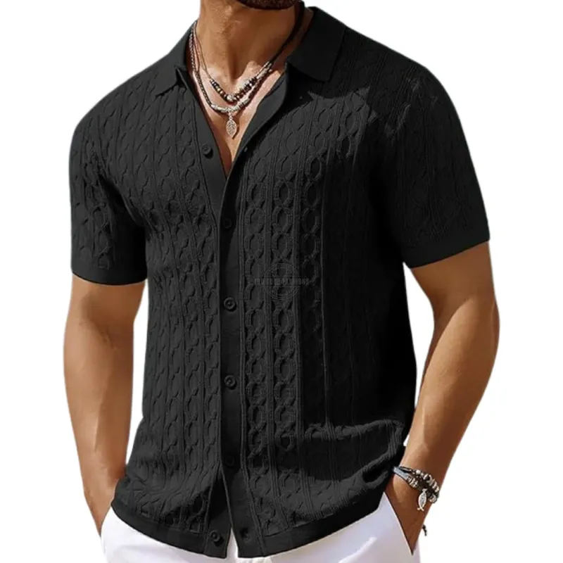 Black Cotton Short-Sleeve Shirt
