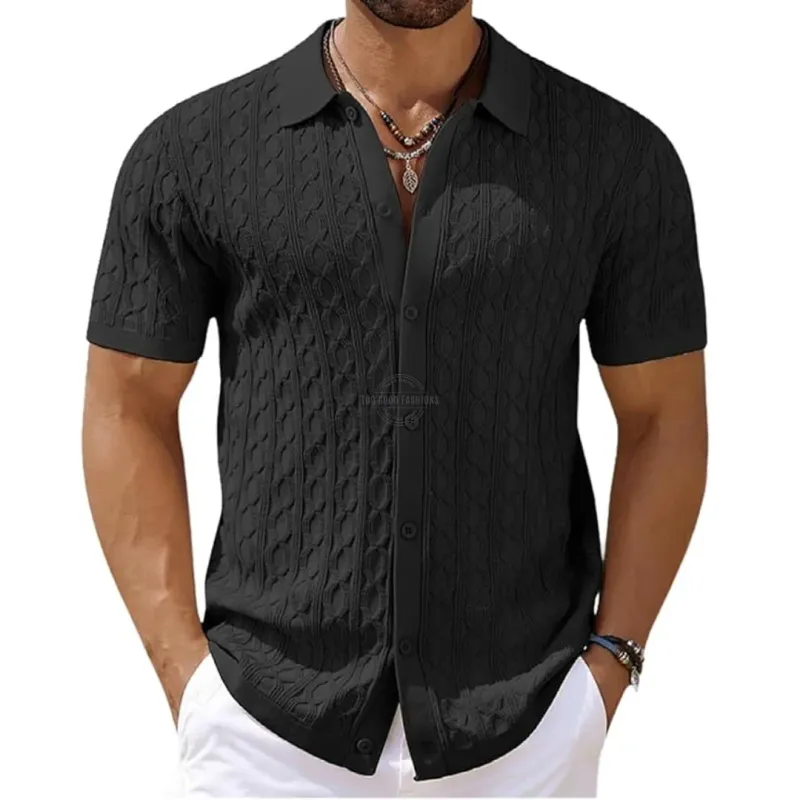 Black Cotton Short-Sleeve Shirt