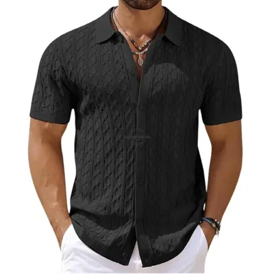 Black Cotton Short-Sleeve Shirt