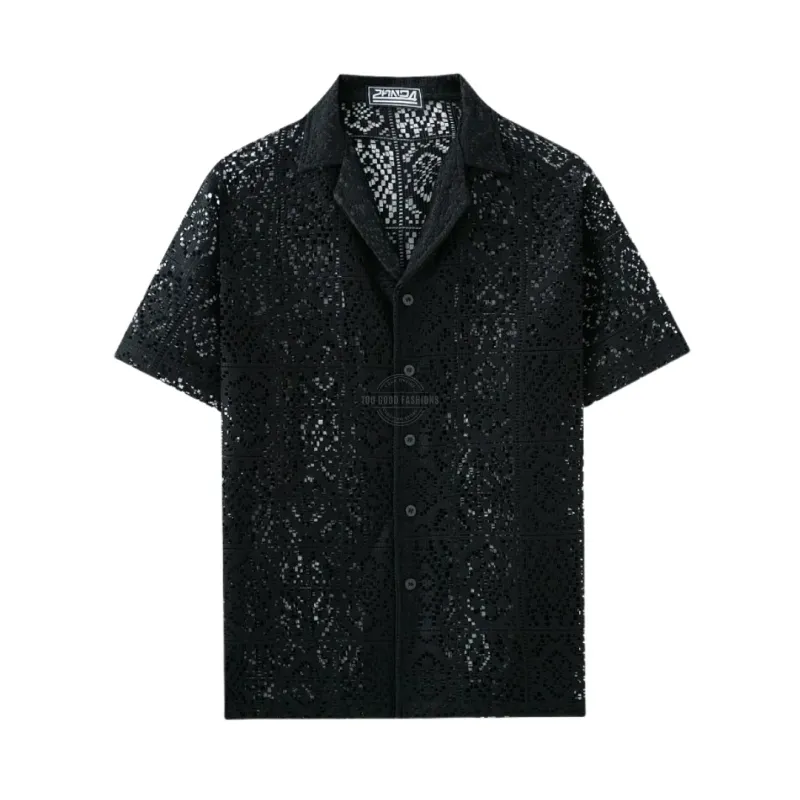 Black Eyelet Short-Sleeve Shirt