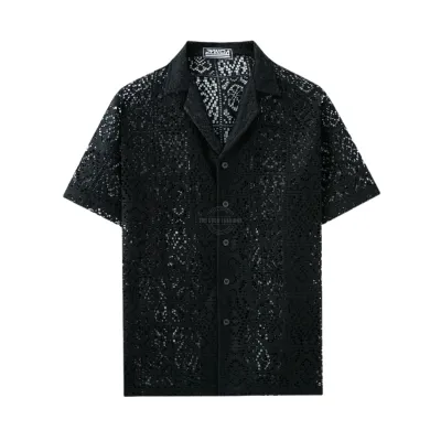 Black Eyelet Short-Sleeve Shirt