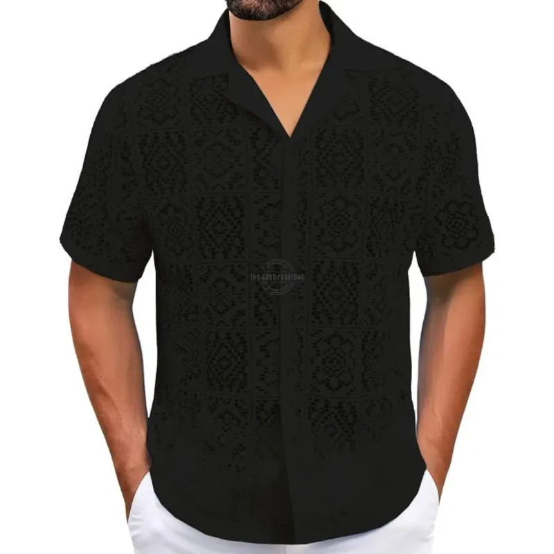 Black Eyelet Short-Sleeve Shirt