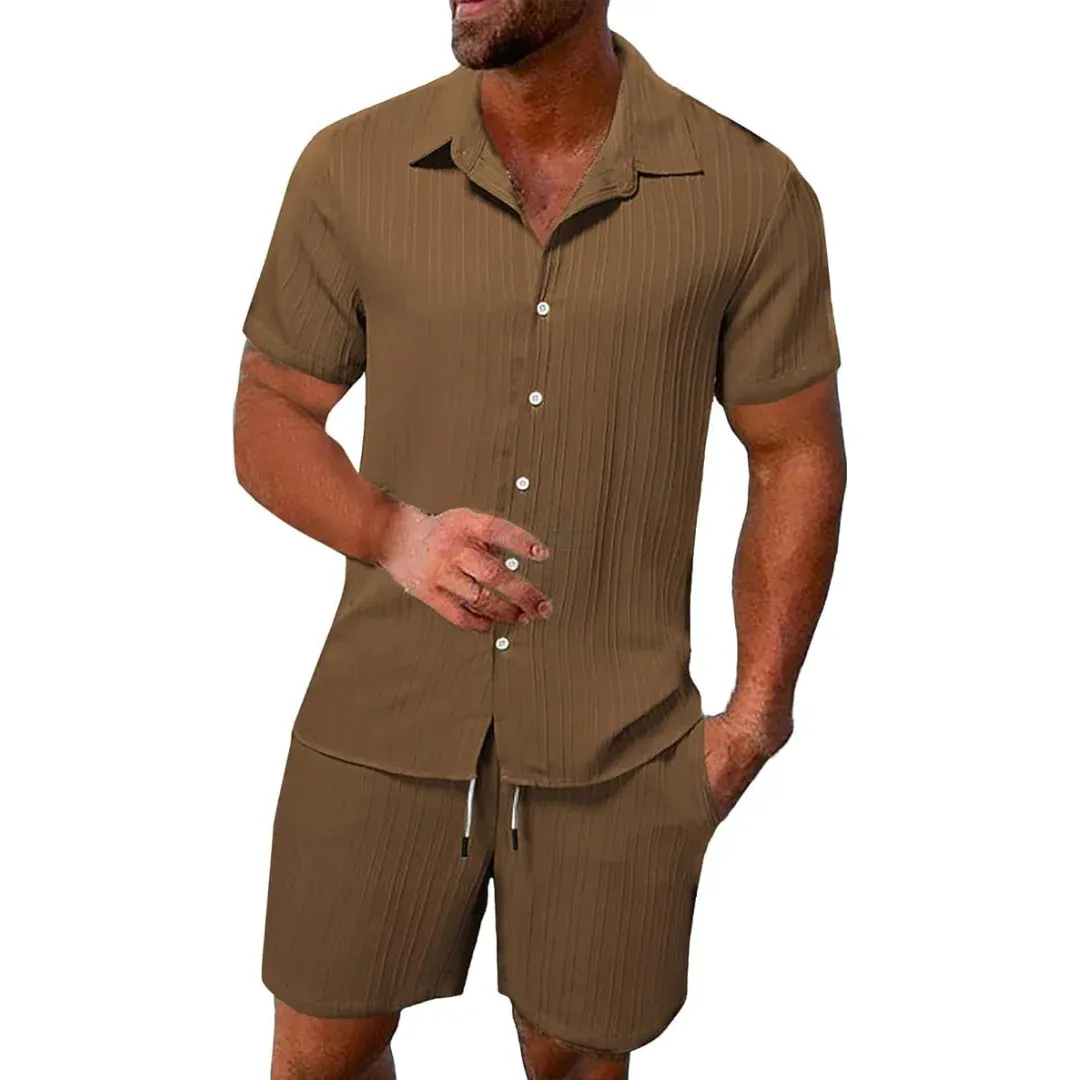 Brown Shirt &amp; Shorts 2pc Casual Set
