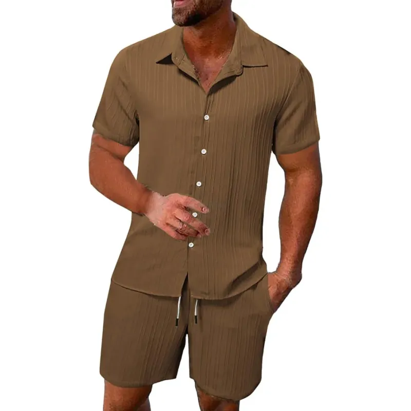 Brown Shirt &amp; Shorts 2pc Casual Set