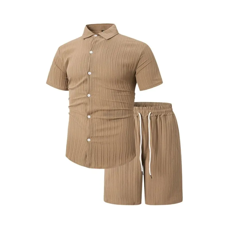 Tan Shirt &amp; Shorts 2pc Casual Set