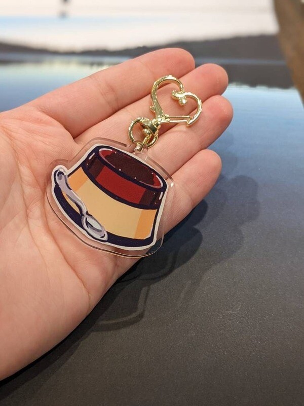 Flan Keychain Double Sided Acrylic Keychain with Gold heart Clasp Pudding Keychain 1"
