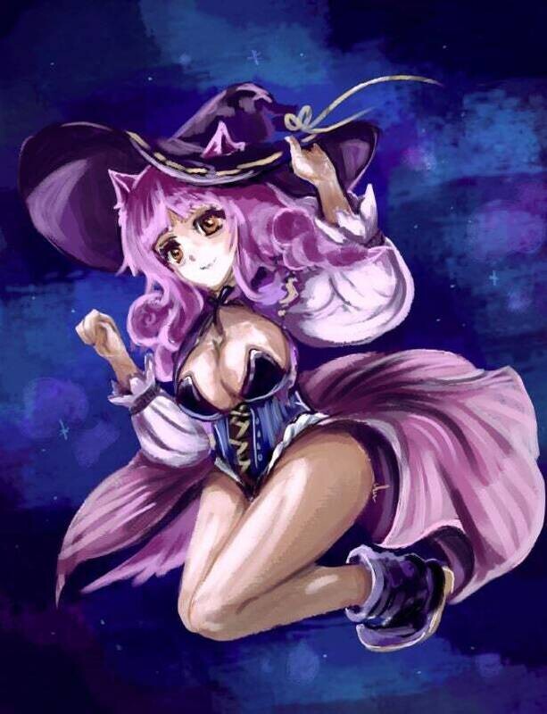 Cute witchy furry girl original character painting cute witch art anime girl witch art spooky halloween cutie pink dog girl Thrush cute pic